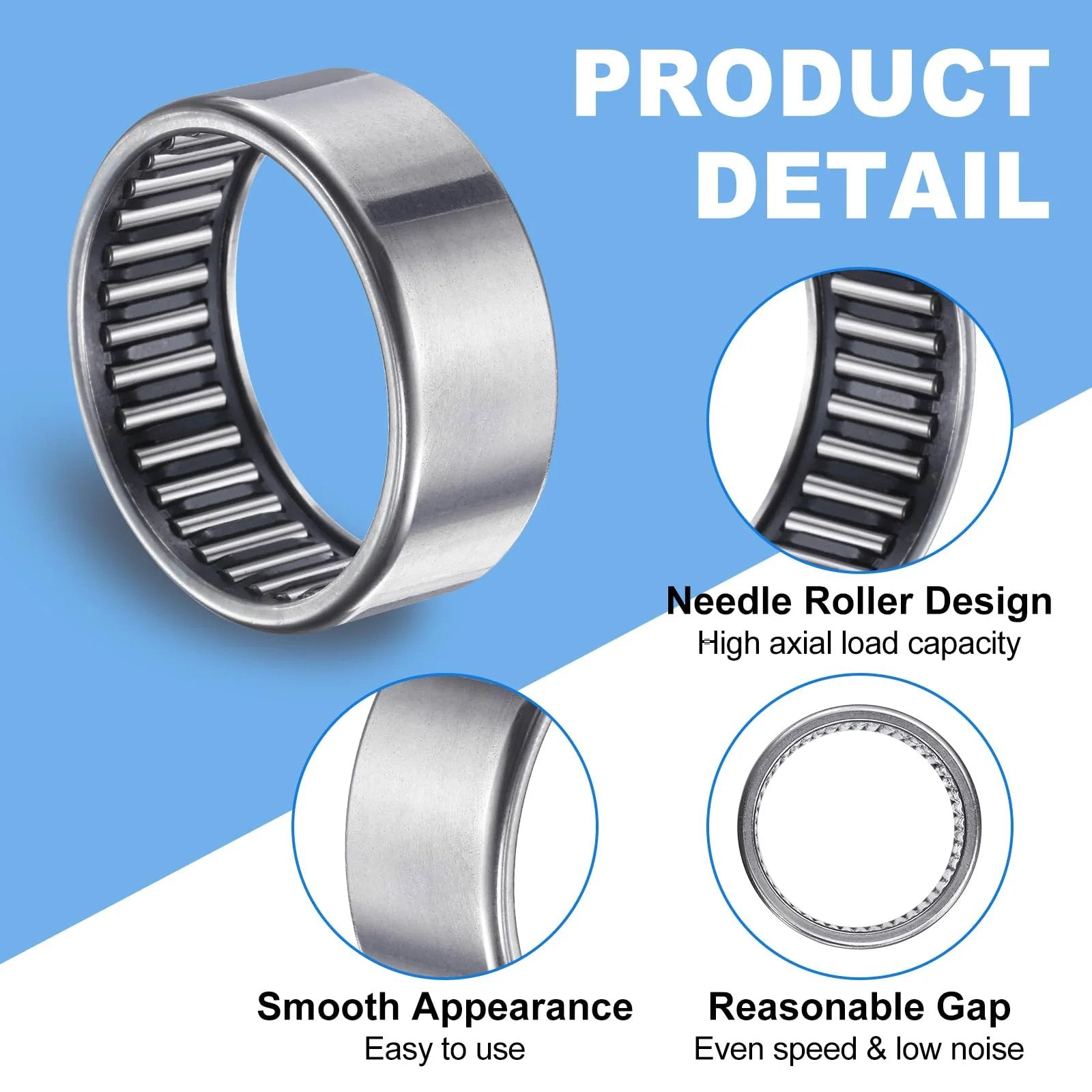Heavy Duty Needle Roller Bearing B68 Full Complement Open Cup 3/8 In ID 9/16 In OD 1/2 In Width Pre Lubricated Display