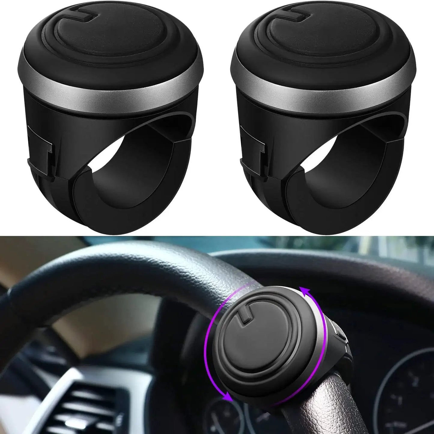 Spinner Knob Steering Wheel Buddy With 360 Degree Rotation For Easy Driving Silicone Surface And Metal Bearings Replaceable Quick Release Grip For Cars Trucks Boats Pack Of 2 Bundle.