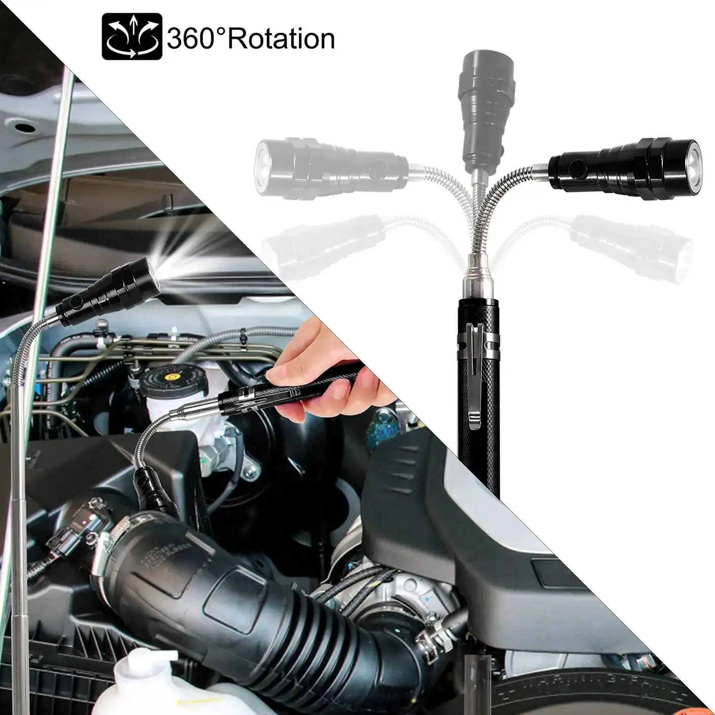 Magnetic Flashlight Gift For Men And Dads Extendable Telescoping Magnet Tool used in automotive engine bay