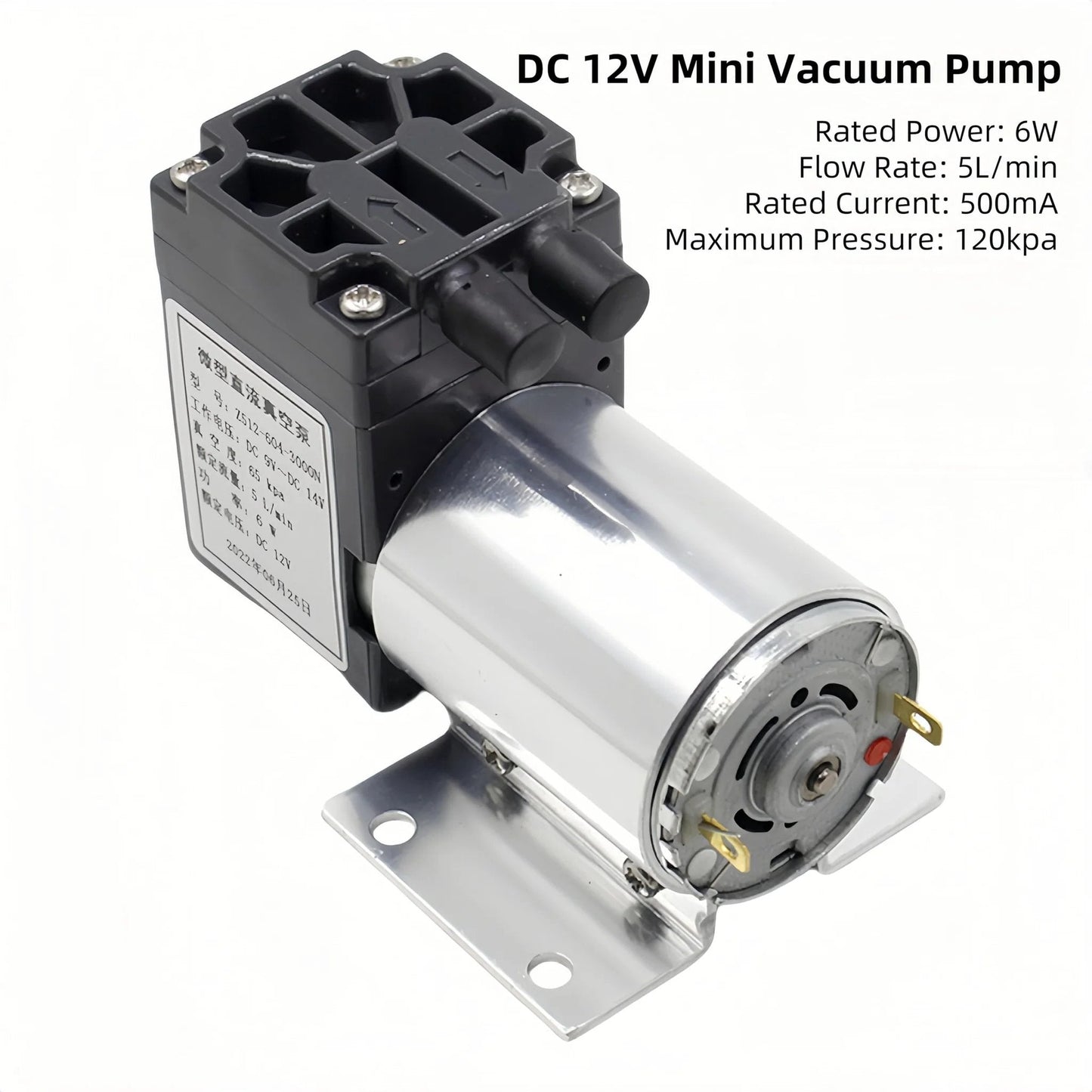 DC 12V Oil Free Mini Vacuum Pump With Holder 5 L Per Minute Flow Low Noise Micro Negative Pressure Pump For Automotive Exhaust