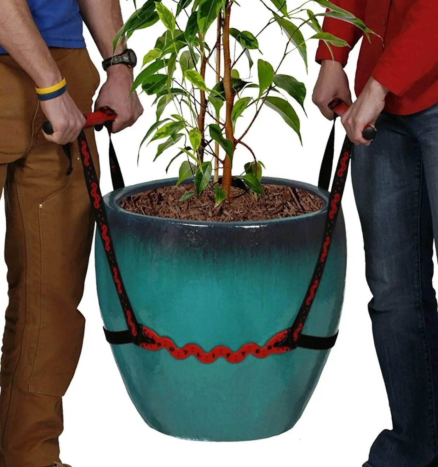 Two Person Potted Plant Lifter For Heavy Pots And Planters Up To 200 Pounds lifting large blue planter