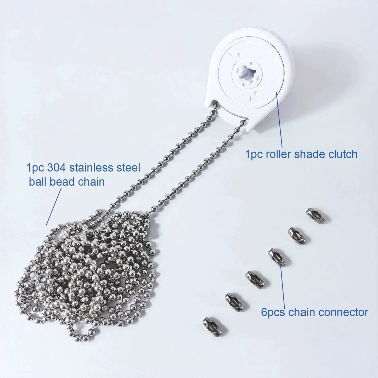 Replacement Roller Shade Clutch Kit For One And Half Inch Tube 38mm With 4.5mm Stainless Bead Chain And Five Connectors displayed