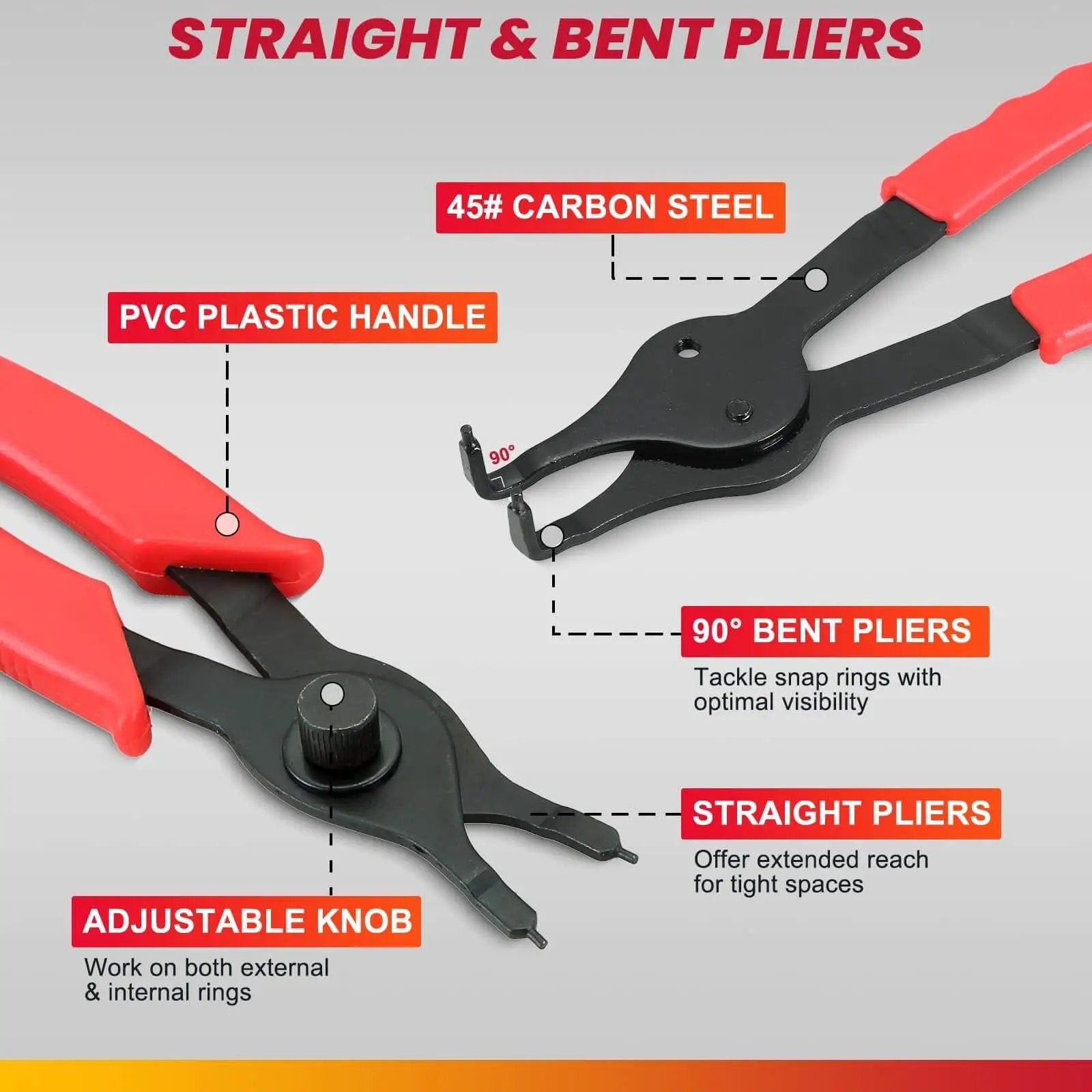 11 Piece Snap Ring Pliers Set For Car And Motorcycle, Straight And Bent Internal External Retaining Ring Pliers With Hook And Pick, Heavy Duty Circlip Tools For Home Garage Built Tough.038 To.09 Inch Range DASBET