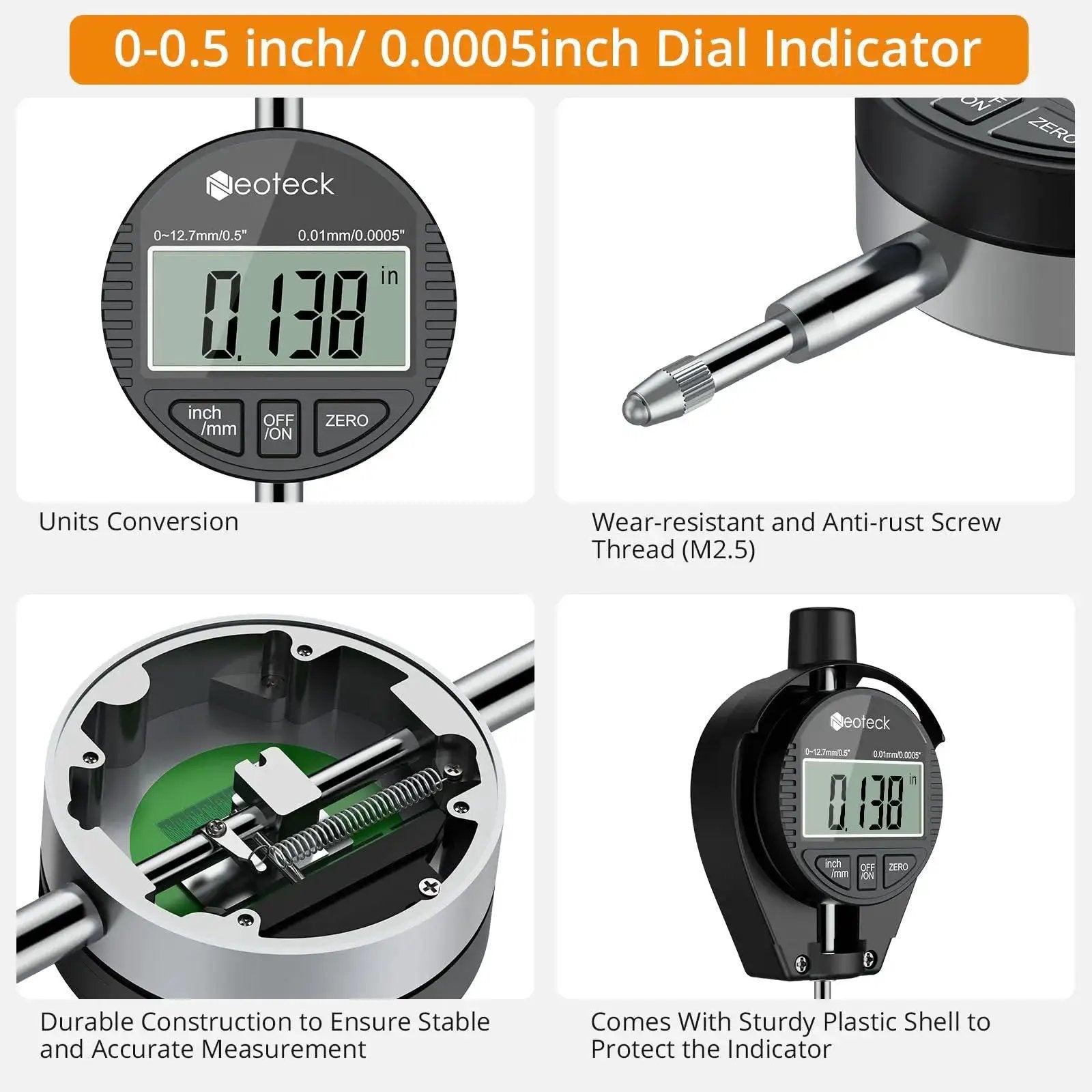 Pro Grade Digital Bore Gauge Set For 2 To 6 Inch Cylinders With Self Centering Dial Indicator Carbide Anvils Insulated Grips