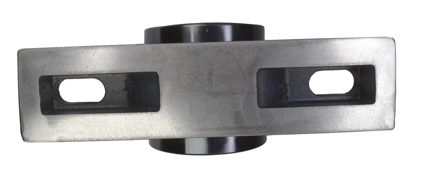 Front view of Built Tough Two Bolt Pillow Block Bearing 2-15 Sixteenths Inch Type E with double taper roller bearings, metal housing.
