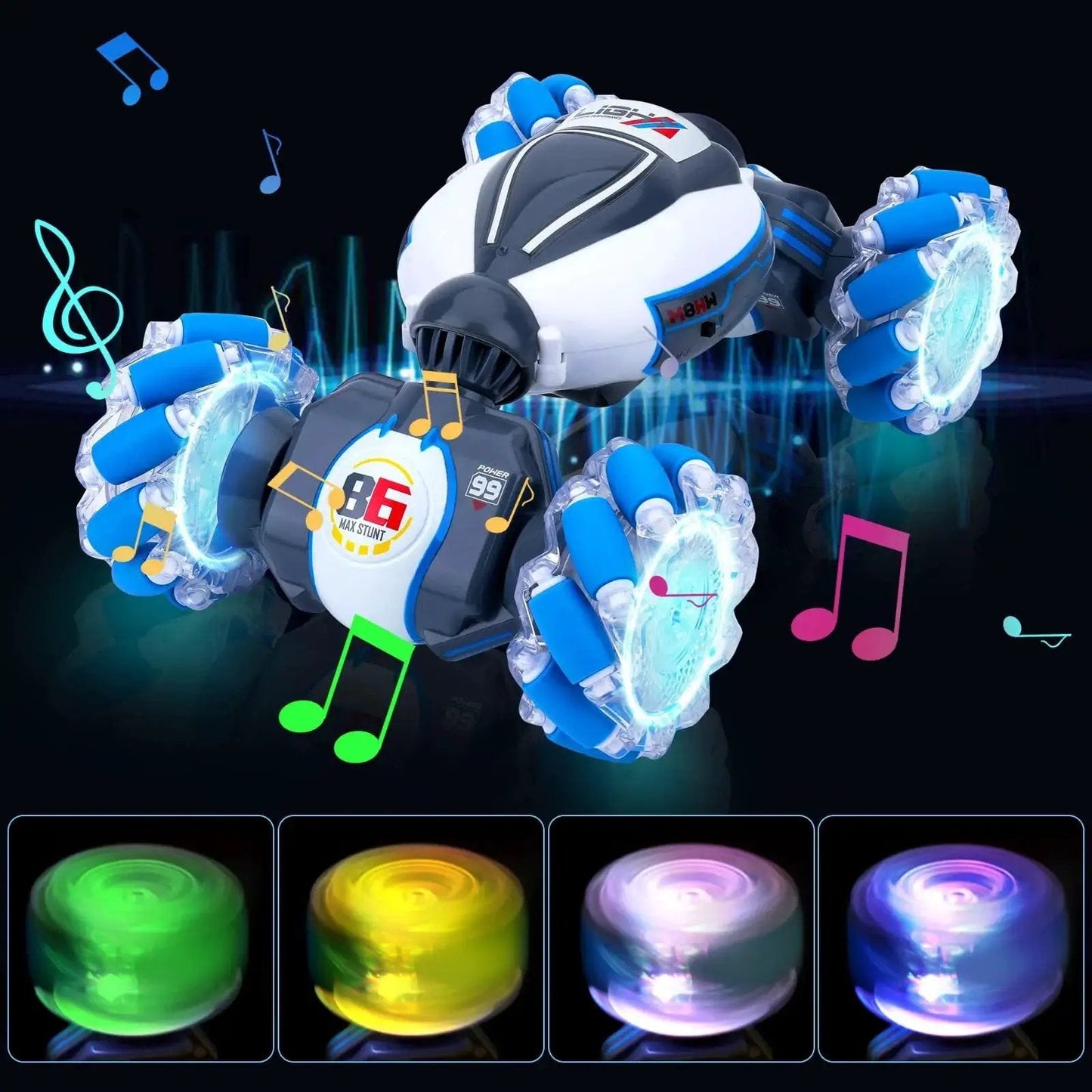 Gesture Sensing RC Stunt Car For Kids And Teens, 360 Degree Spin, Off Road Drifting, 4WD Remote Car With Lit Lights And Music
