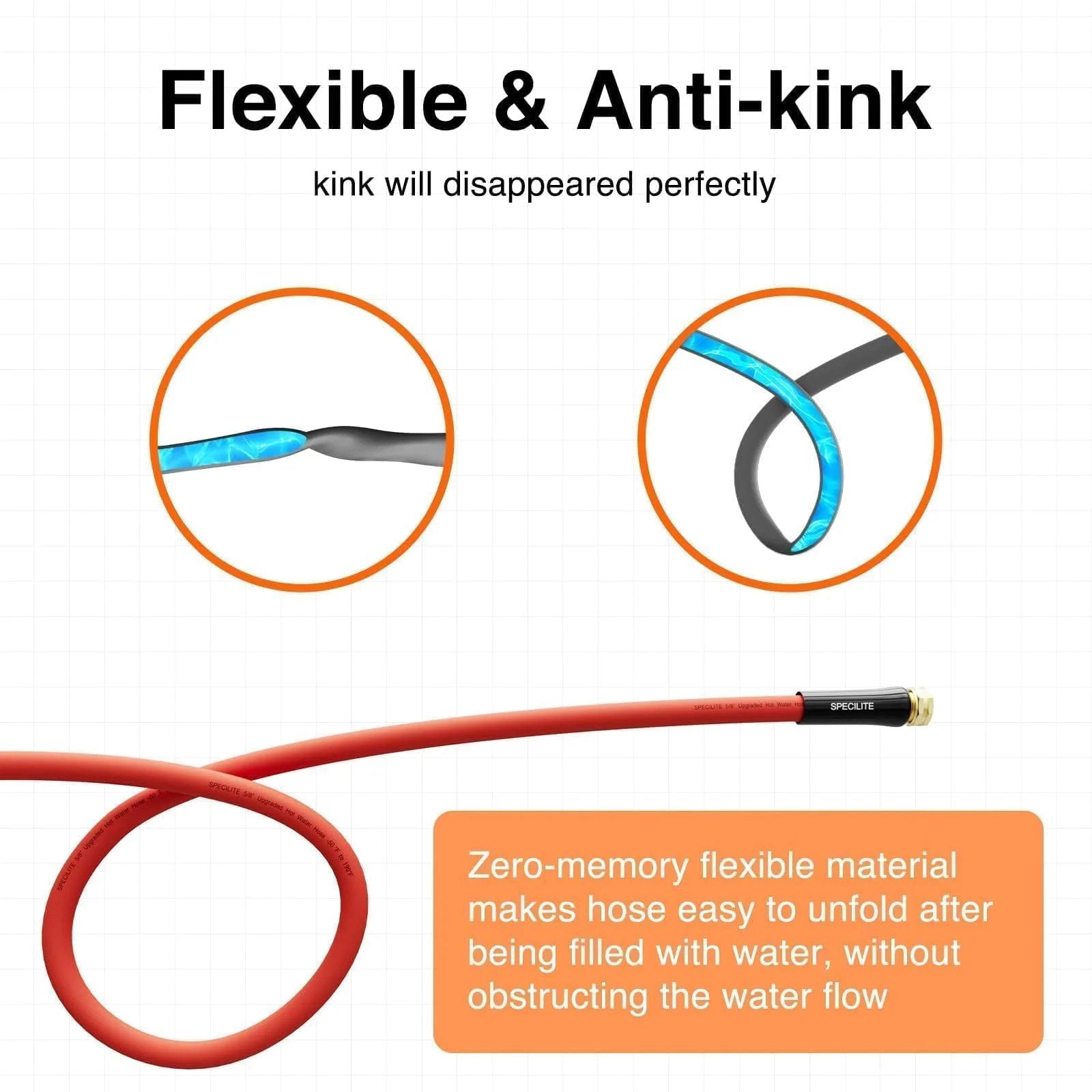 Hot And Cold Rubber Garden Hose Five Eighth Inch Fifty Foot Long With Brass Fittings, anti-kink demonstration.
