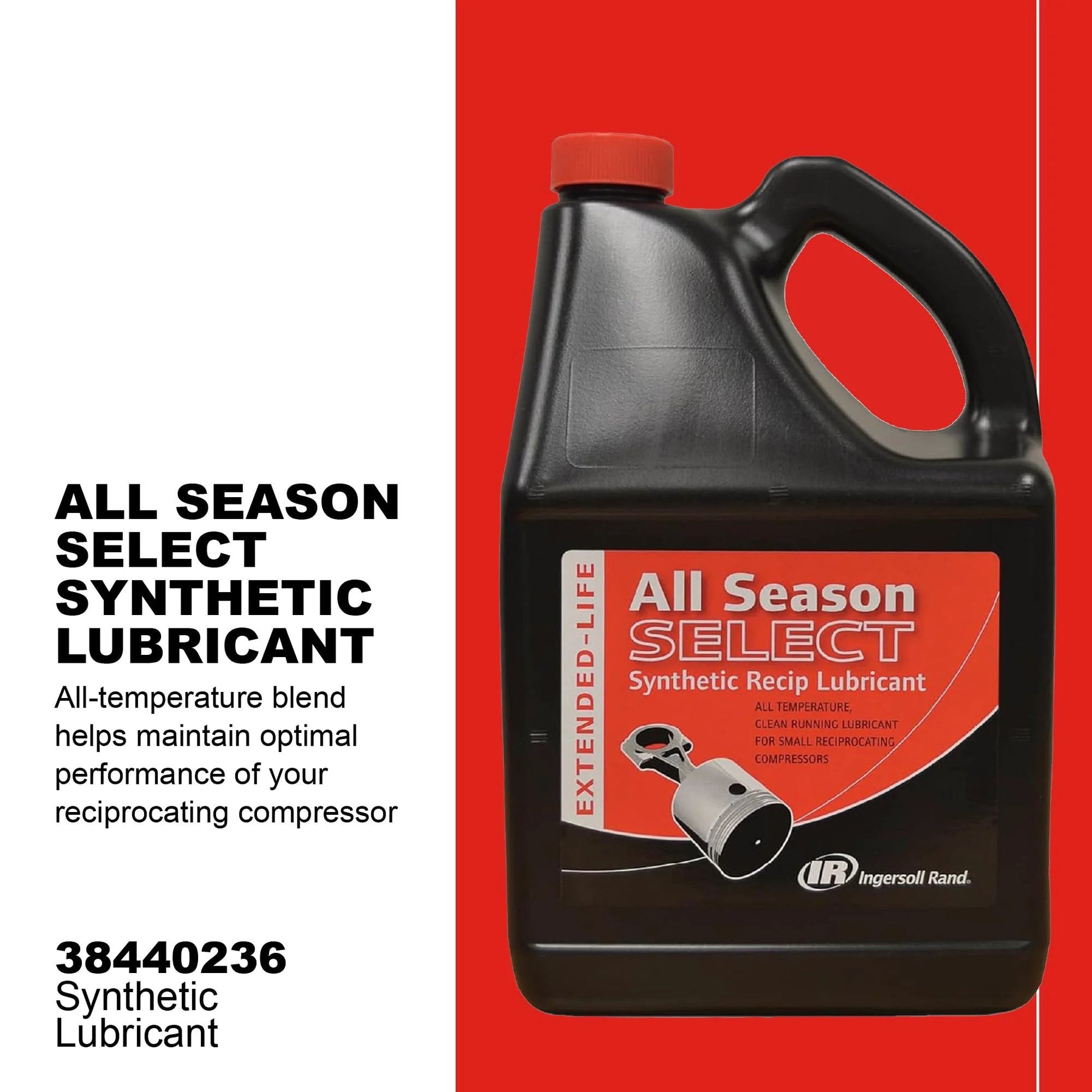 5L bottle of All Season Select Synthetic Lubricant For Reciprocating Air Compressors by Ingersoll Rand