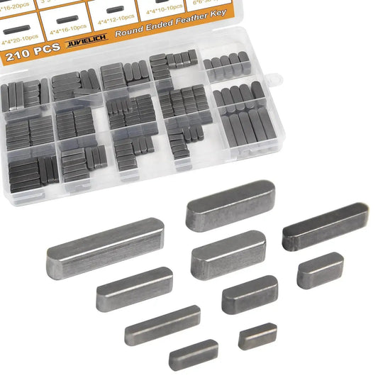 210 Piece Metric Woodruff Key Set With 15 Sizes Round Ended Feather Keys Carbon Steel Black For Flywheel Pulley Shaft Keyways