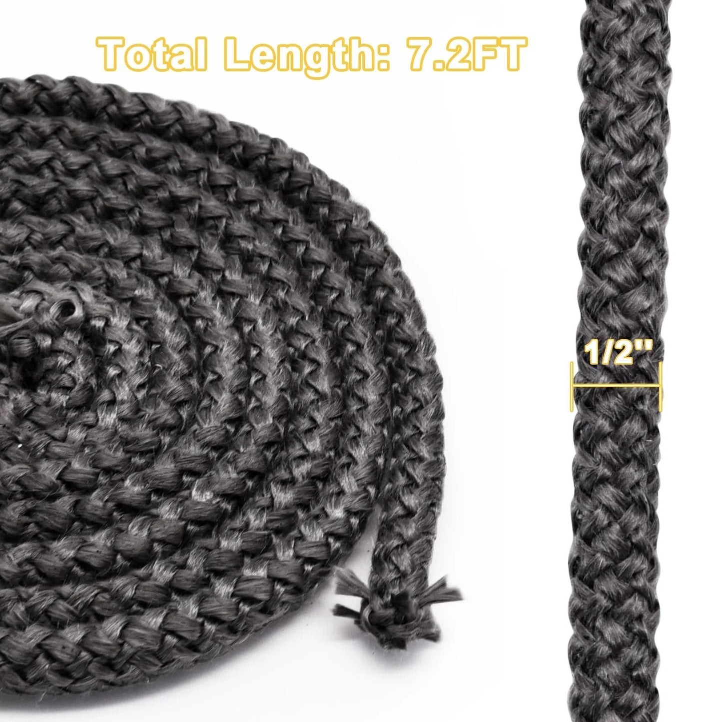 Stove Door Gasket Rope Replacement For Advantage Series Pellet Stoves Whitfield 61057100, 1/2 inch by 7 feet, close-up view.