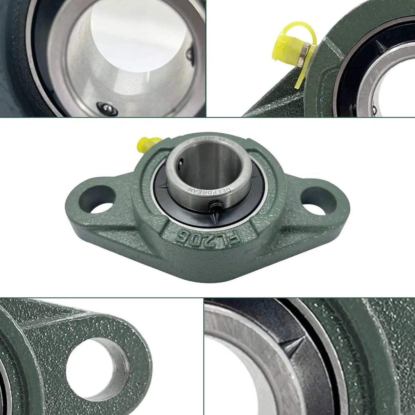 Two Pack Self Aligning Pillow Block Bearing UCFL206-20 One And One Quarter Inch Bore Flange Mounted With Solid Cast Iron Housing