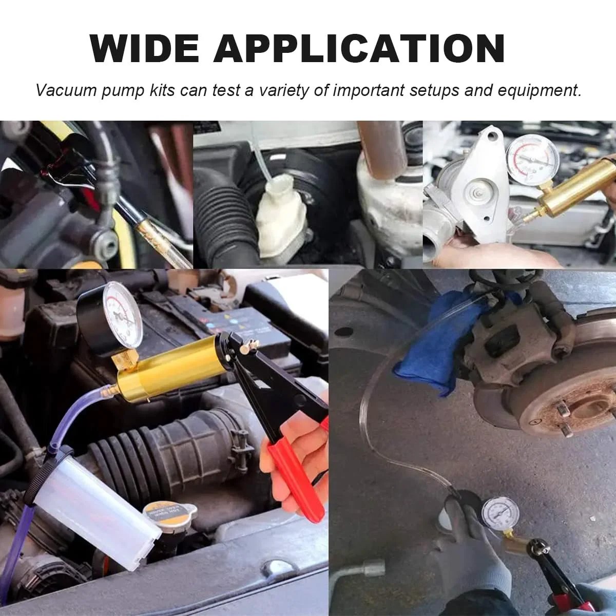 Hand Held Brake Bleeder Kit With Gauge And Adapters For Cars Trucks And Bikes SHMZK Vacuum Pump Pressure Tester in use on vehicle