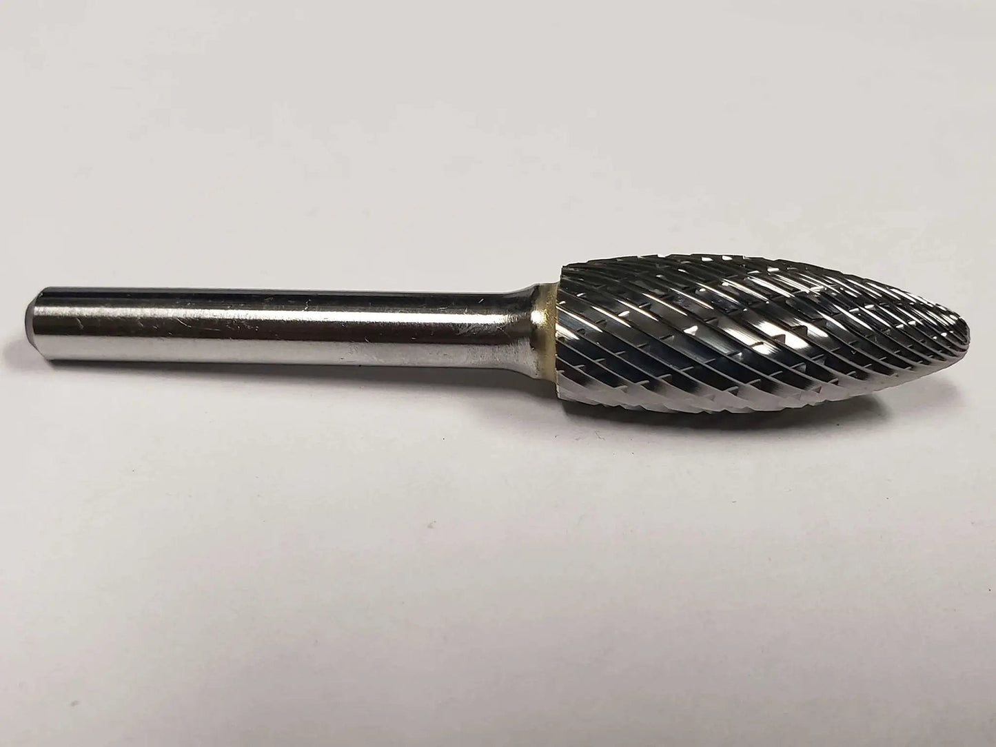 1/2 Inch SH-5 Burr Flame Style Double Cut Solid Carbide for precision deburring, rounding, and shaping of metal workpieces on rotary tools
