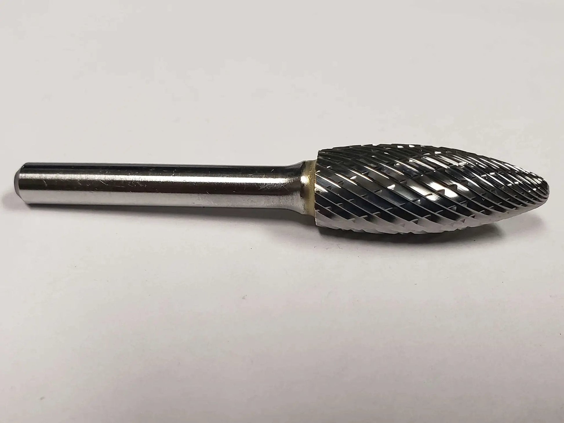 1/2 Inch SH-5 Burr Flame Style Double Cut Solid Carbide for precision deburring, rounding, and shaping of metal workpieces on rotary tools