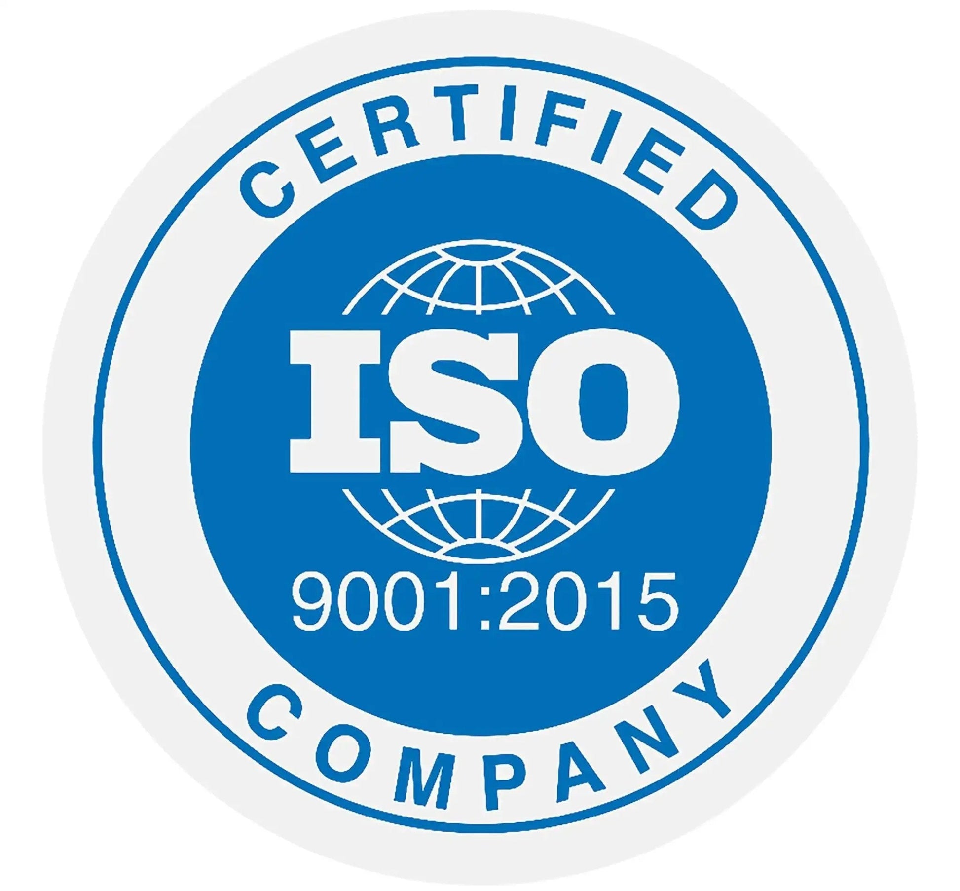 ISO 9001:2015 Certified Company logo in blue and white