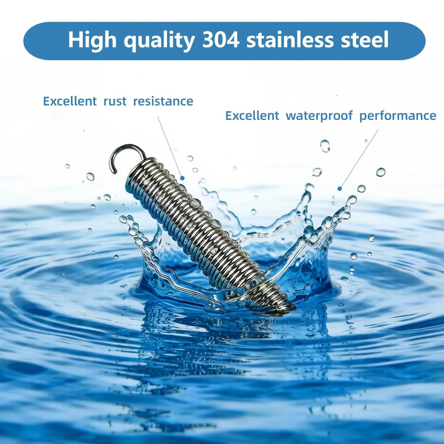 Heavy Duty 6.5 Inch Stainless Steel Extension Springs With Hook Ends Pack Of 12 submerged in water, showcasing rust resistance.