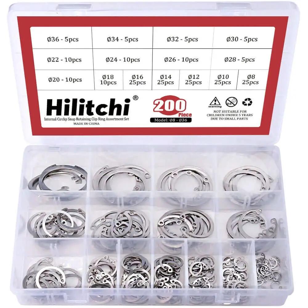 Internal Circlip Snap Ring Kit 200-Piece 15-Size Assortment In 304 Stainless Steel for Rust-Resistant Retaining Rings in box