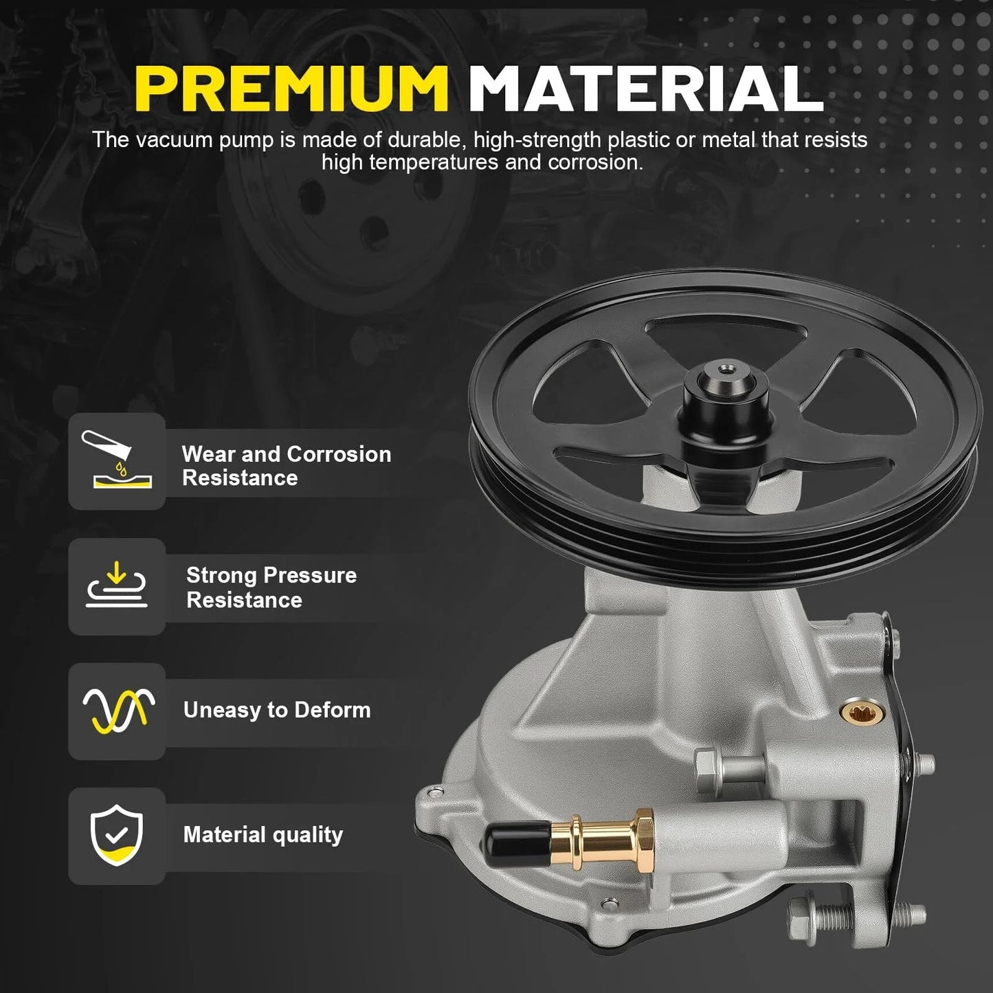 Premium Drop-In Brake Vacuum Pump For 2014-2020 Cadillac Escalade Suburban Silverado Tahoe Cheyenne GMC Sierra Yukon 4.3L 5.3L 6.2L Engines Replace OE 12654013 12659655 12660004 12662552 12669488 12696313 C-Tzu, features wear and corrosion resistance, made of high-strength material.