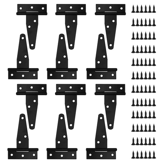 Heavy Duty T Strap Gate Hinges For Outdoor Doors Fences Barns And Sheds Black 12 Pack 3 Inch Durable Iron Hinges with Screws