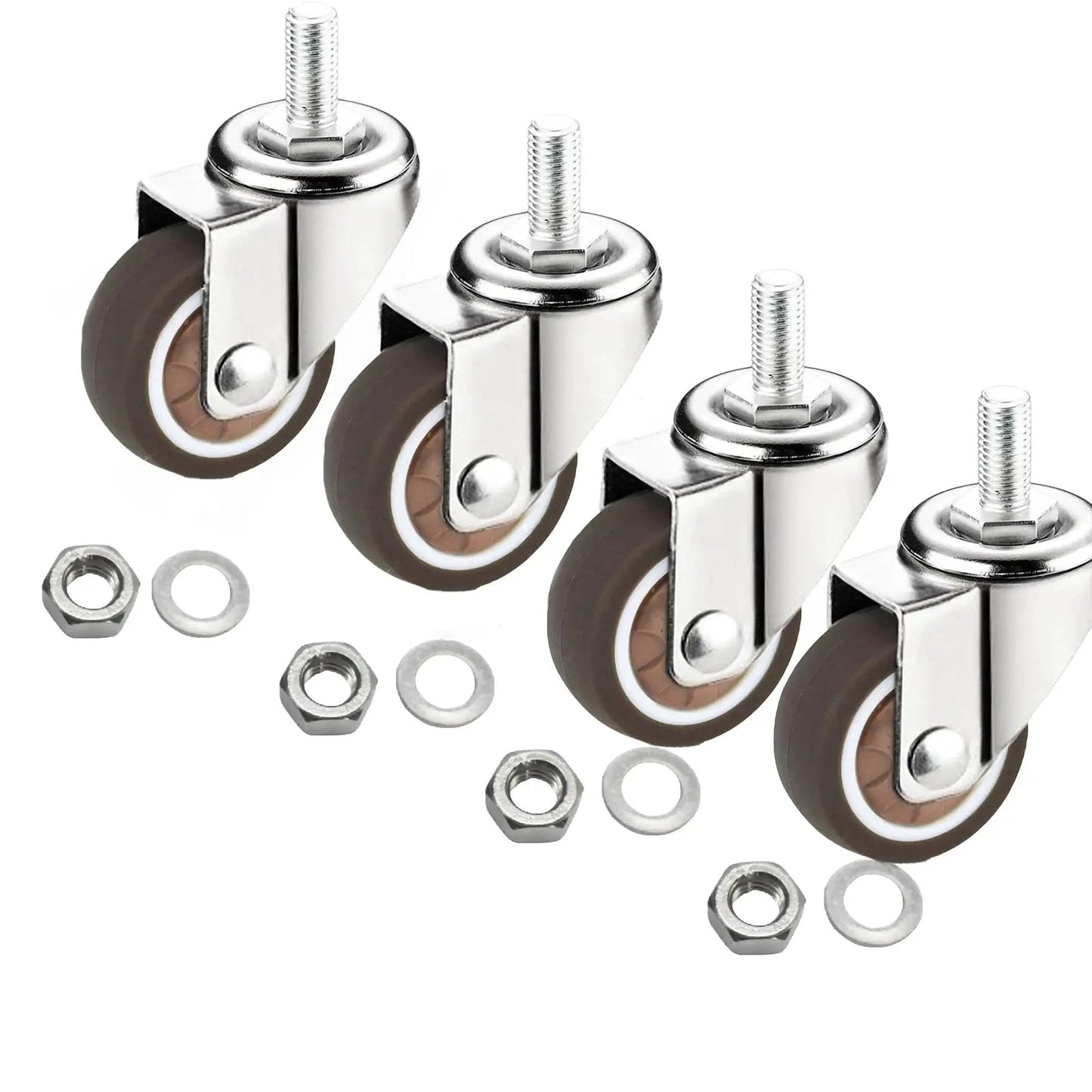 1 Inch Swivel Stem Threaded Casters With M8x15 Threaded Rod 360 Degree Swivel Action TPR Quiet Caster Wheels Brown Finish