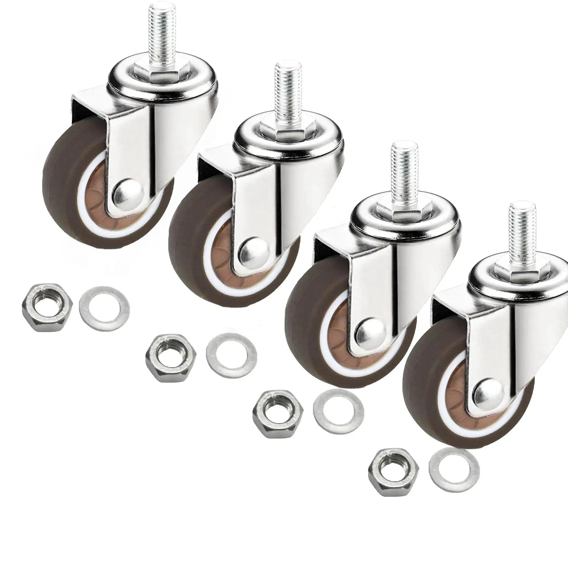 1 Inch Swivel Stem Threaded Casters With M8x15 Threaded Rod 360 Degree Swivel Action TPR Quiet Caster Wheels Brown Finish