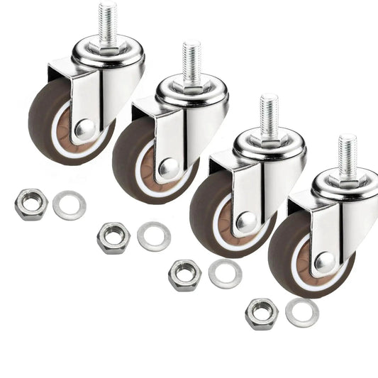 1 Inch Swivel Stem Threaded Casters With M8x15 Threaded Rod 360 Degree Swivel Action TPR Quiet Caster Wheels Brown Finish
