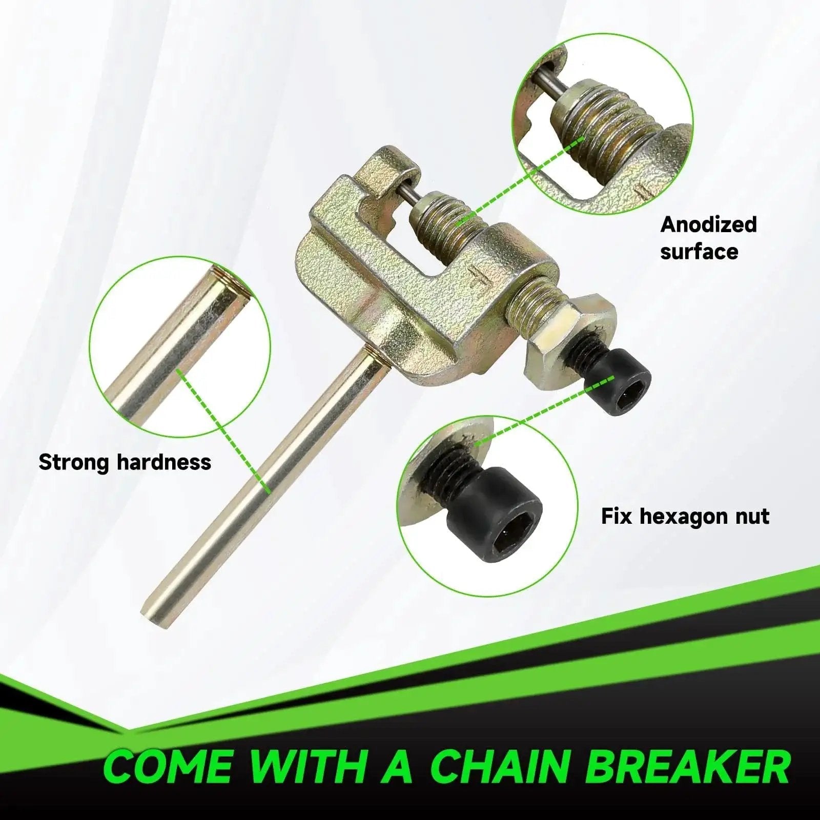 Close-up of chain breaker from 35 Chain 140 Links Chain Breaker Kit For Mini Bikes And Go Karts Compatible With Coleman CT100U CC100X Baja DB30 Motovox MBX10 MBX11 Monster Mega Moto Predator 212cc 105cc 100cc 97cc Engines By XIKOBY