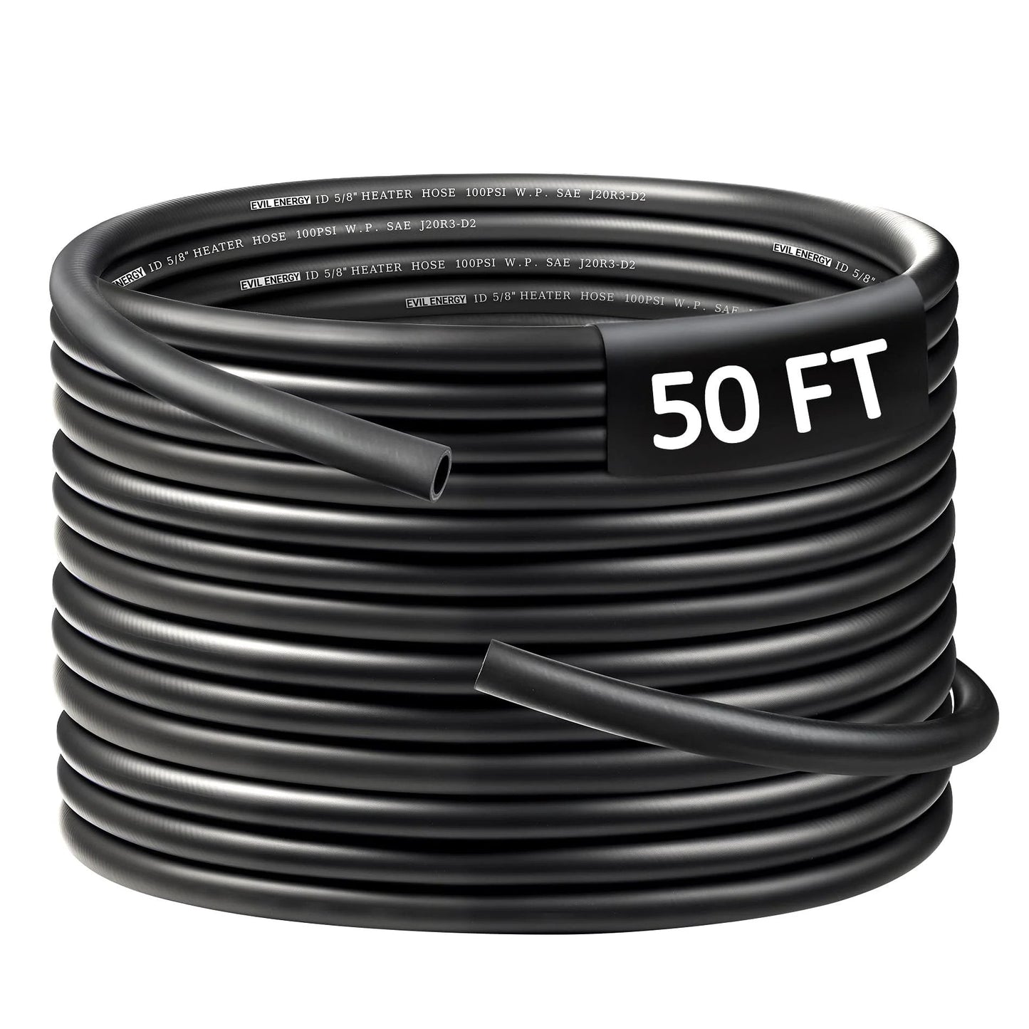 Coiled Five Eighth Inch Heater Hose, 50 Ft EPDM Radiator Coolant Hose, SAE 20R3 Standard, 100 PSI Working Pressure, Black.