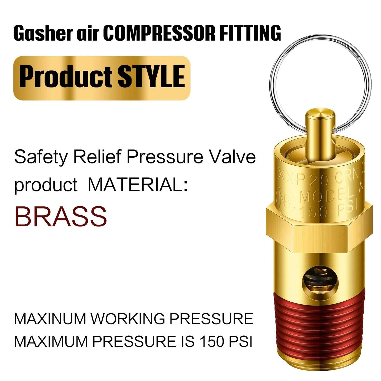 Four Pack One Quarter Inch NPT Pressure Relief Valves For Air Compressors Brass Safety Check Valves With Seals, 150 PSI