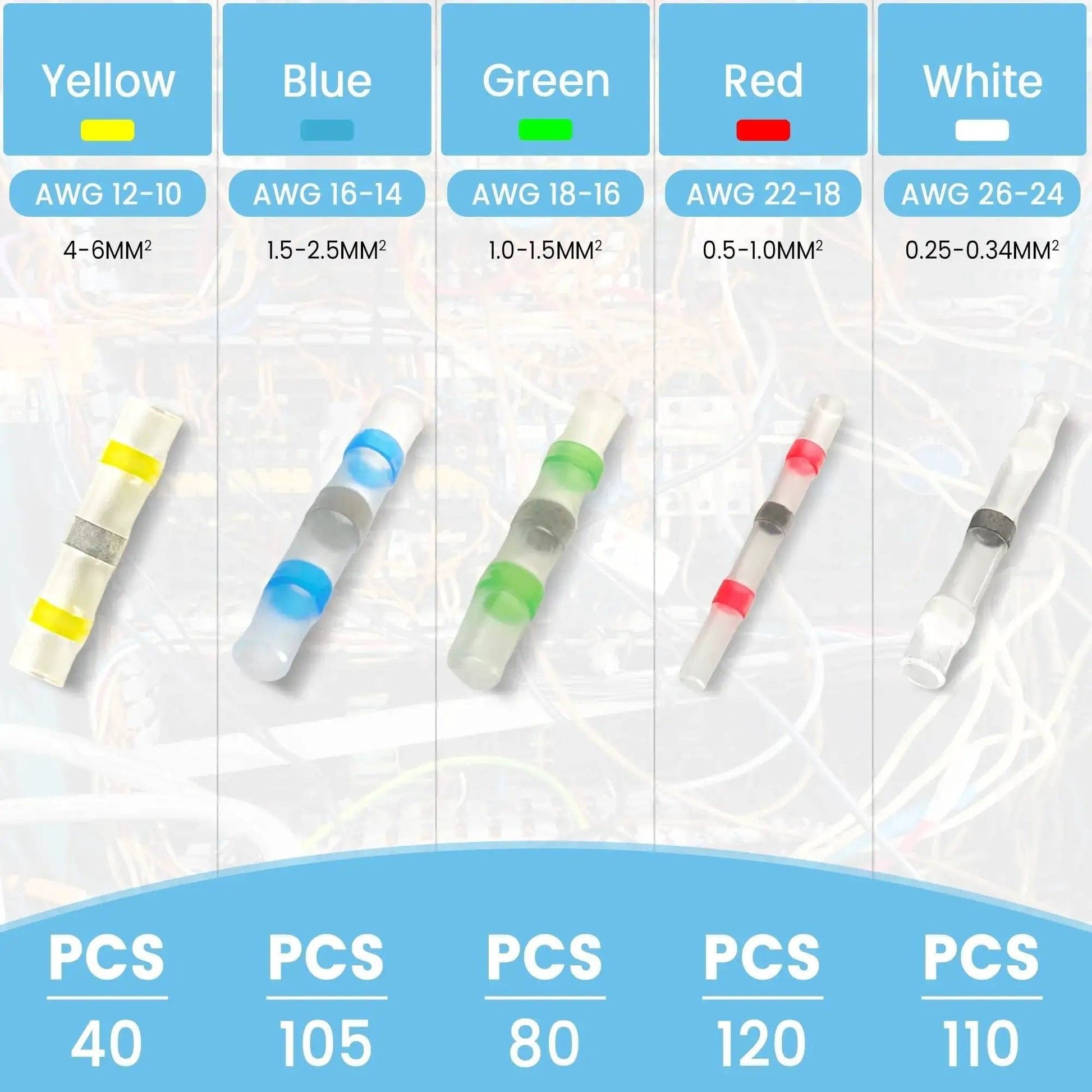 Heat Shrink Self Soldering Butt Connector Kit 455 Pieces 26 10 AWG Waterproof Solder Seal Wire Connectors Color Coded Tubing