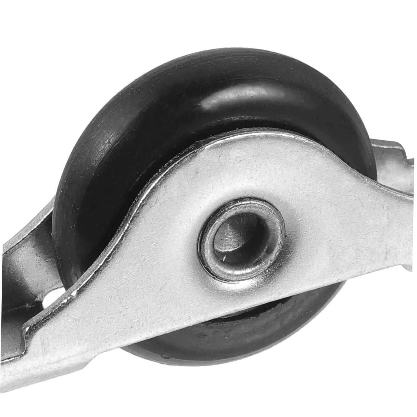Close-up of a nylon wheel from the 4 Pieces Sliding Door Wheel Pulley Track Roller Set For Wardrobe And Cabinet Doors Heavy Duty Steel And Nylon Hardware For Smooth Quiet Sliding High Wear Resistance Ideal Replacement For Closet Doors.