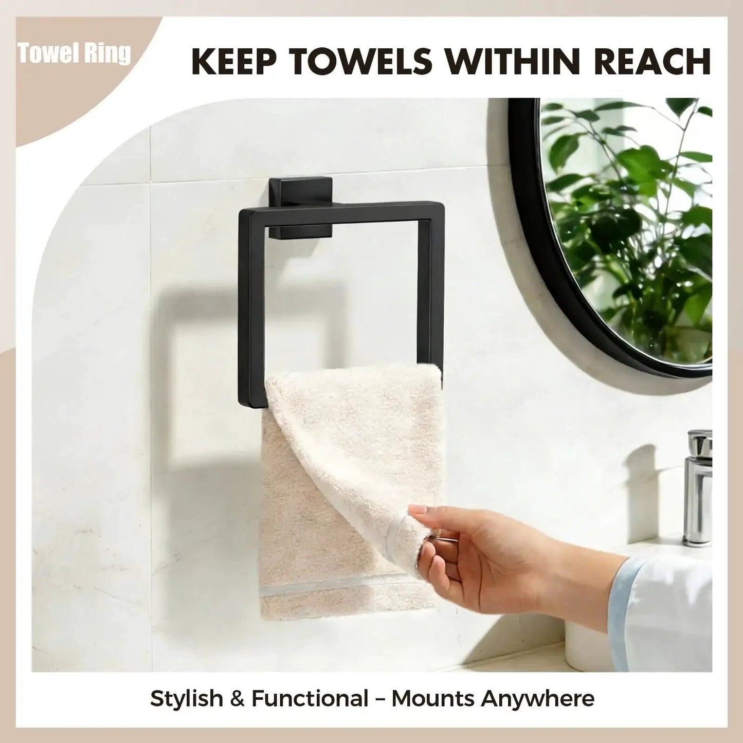 Matte Black 5 Piece Bathroom Hardware Set Made Of SUS304 Stainless Steel Towel Ring Wall Mounted for Modern Bathroom Organization