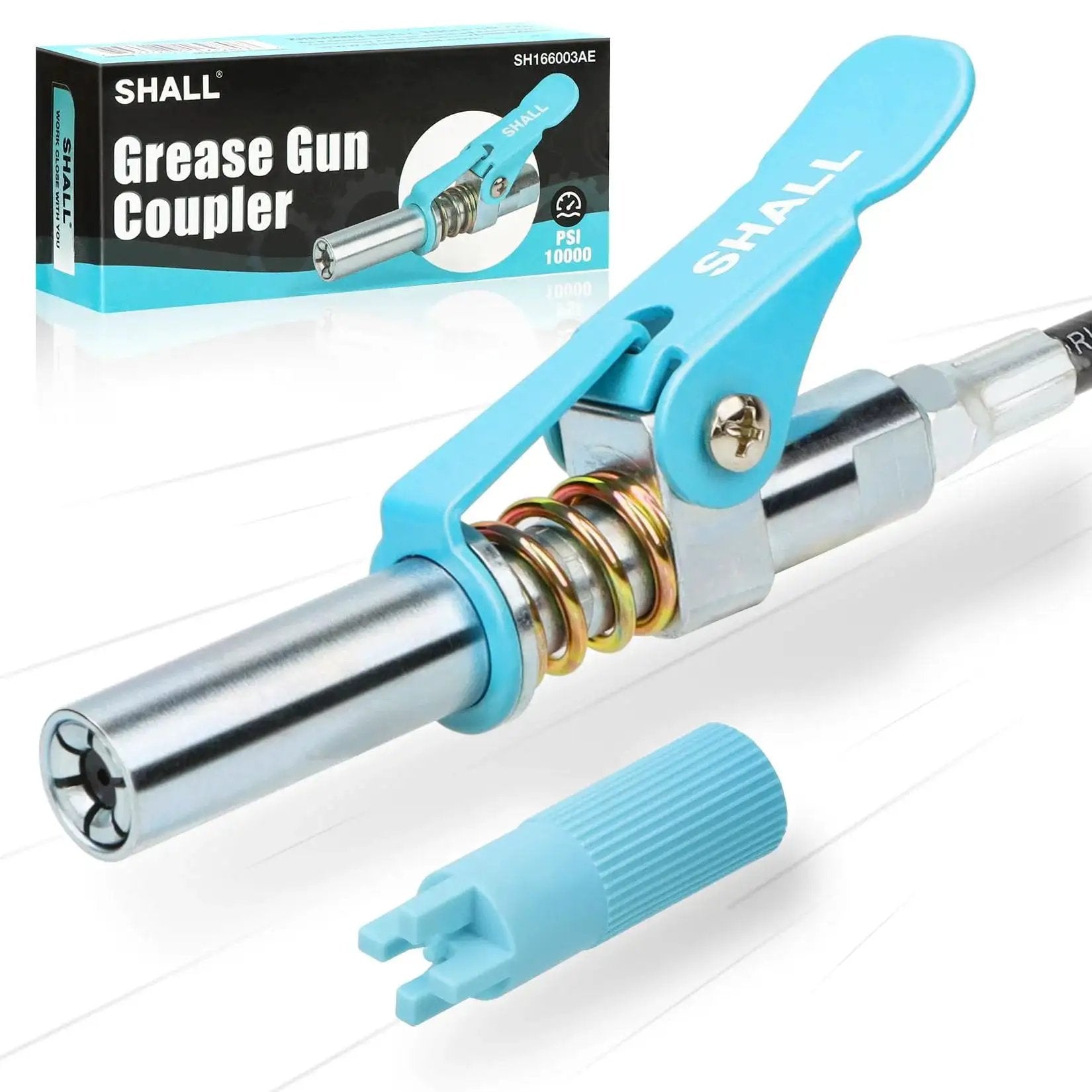 Heavy Duty Quick Release Grease Gun Coupler With Locking 6 Jaw System And Zerk Fittings Cleaner, 10000 PSI High Pressure Tip