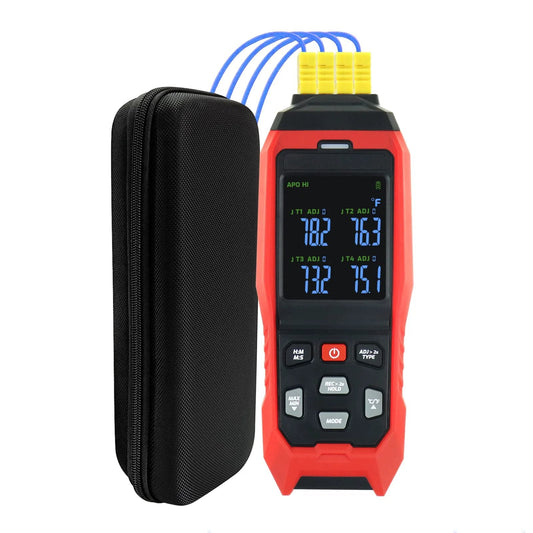 4 Channel Thermometer Data Logger With 5000 Readings, Programmable Recording For K Type Thermocouples, Wide Range -328 to 2501 Degrees Fahrenheit, -200 to 1372 Degrees Celsius, Audible And Visible Alarm, Adjustable Compensation, PC Software Compatible