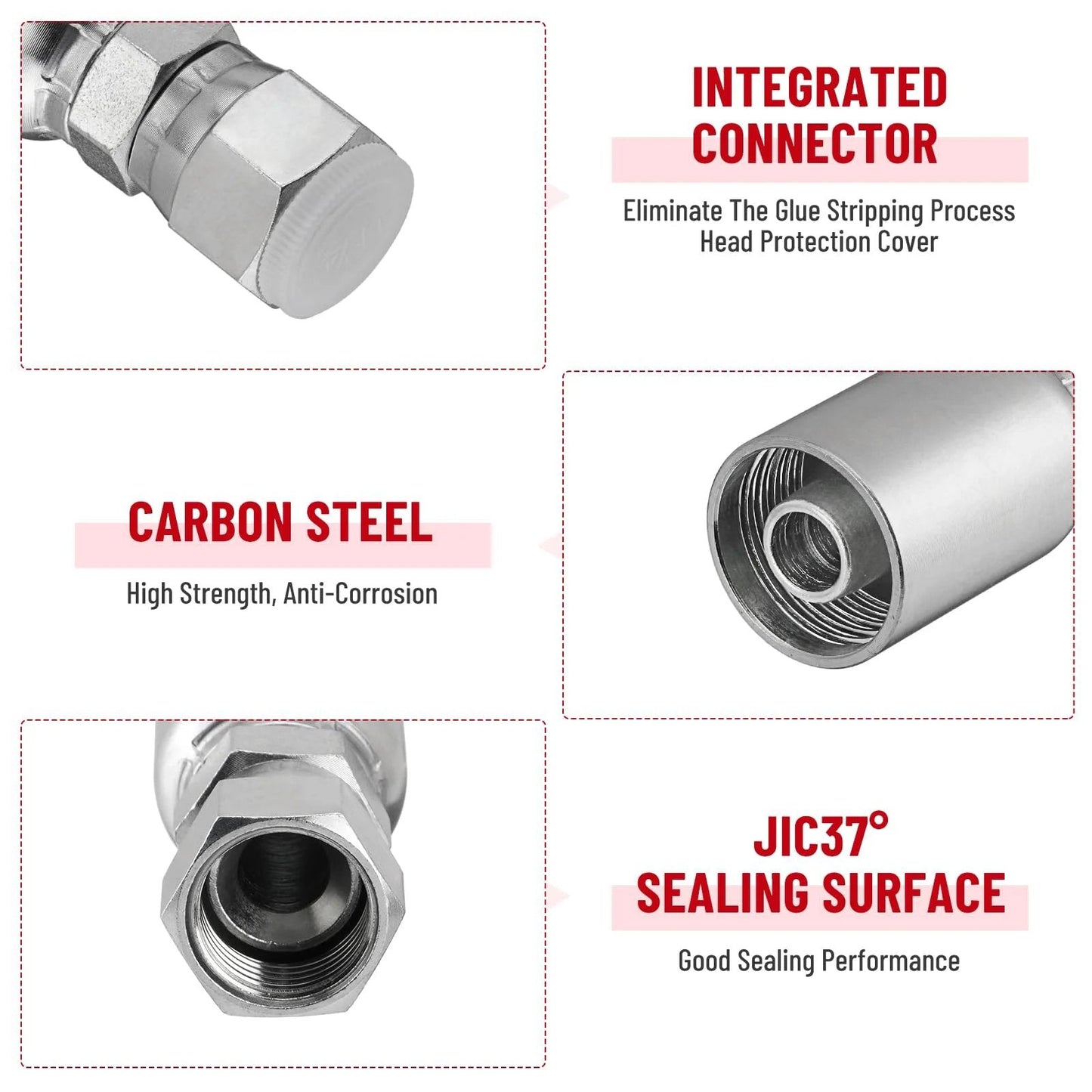 12 Pack Hydraulic Hose End Fittings For One Half Inch ID Hoses To One Half Inch JIC 37 Degree Female Swivel Crimp Fittings With Protective Cover, carbon steel material, focus on connector and sealing surface