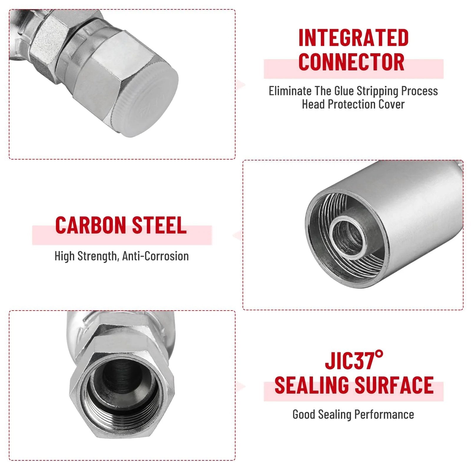 12 Pack Hydraulic Hose End Fittings For One Half Inch ID Hoses To One Half Inch JIC 37 Degree Female Swivel Crimp Fittings With Protective Cover, carbon steel material, focus on connector and sealing surface