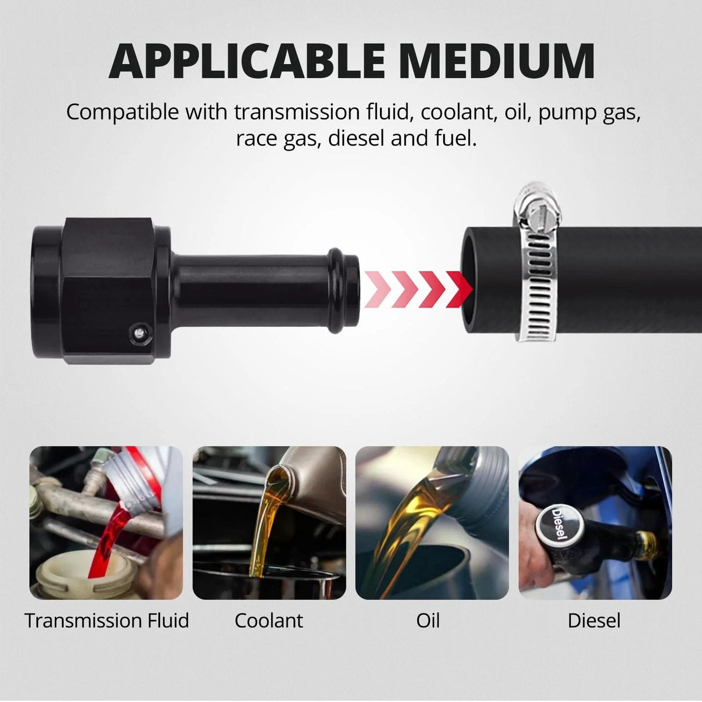 Durable 3 Eighth Inch ID Transmission Hose For Oil And Hydraulic Fluid 5 Ft Long 250 PSI Working Pressure with connections shown