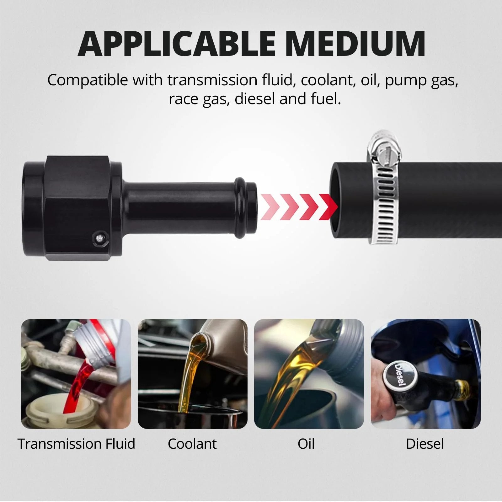 Durable 3 Eighth Inch ID Transmission Hose For Oil And Hydraulic Fluid 5 Ft Long 250 PSI Working Pressure with connections shown