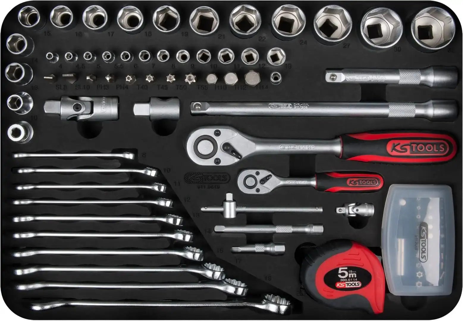 One Quarter And One Half Inch Drive Universal Tool Kit Set 149 Pieces with wrenches, sockets, and tape measure