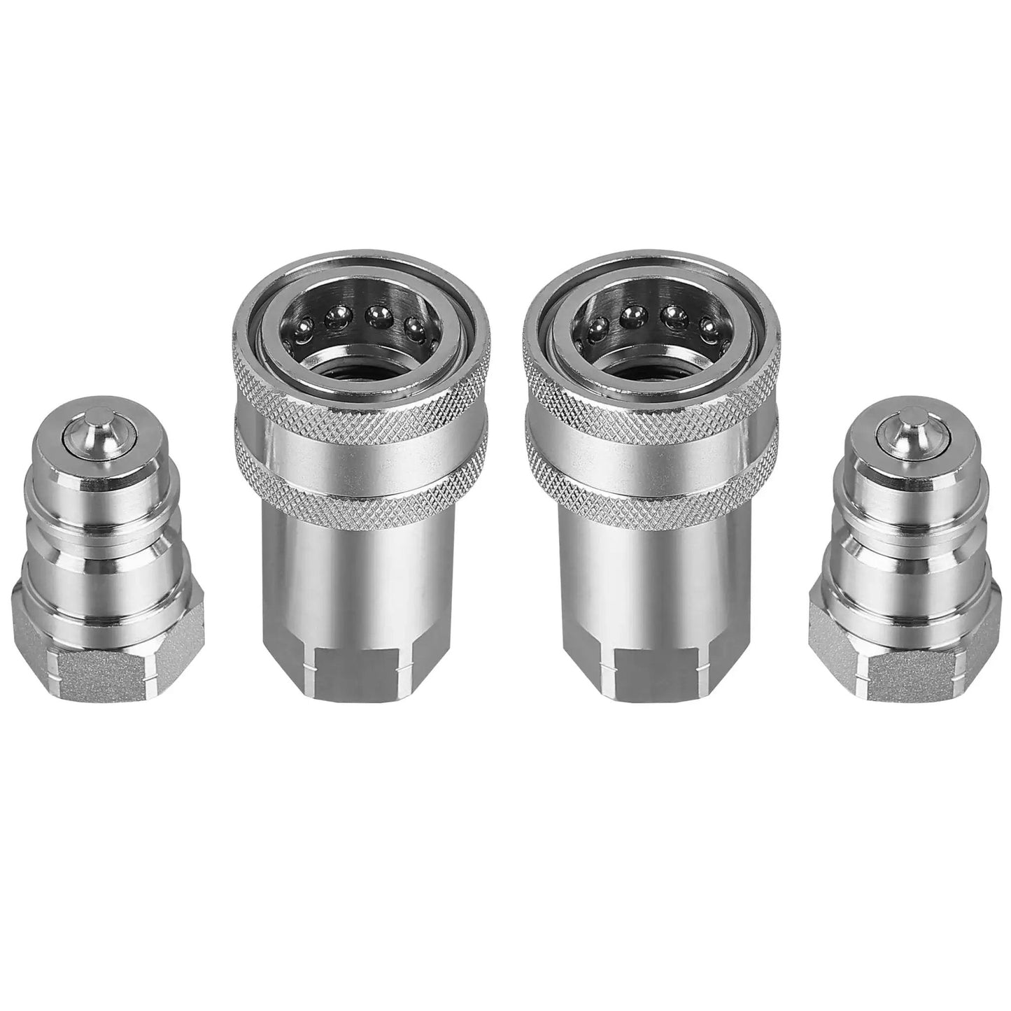 Half Inch Hydraulic Quick Connect Tractor Coupler ISO 7241 A Ball Valve Pioneer Type with two dust caps on display