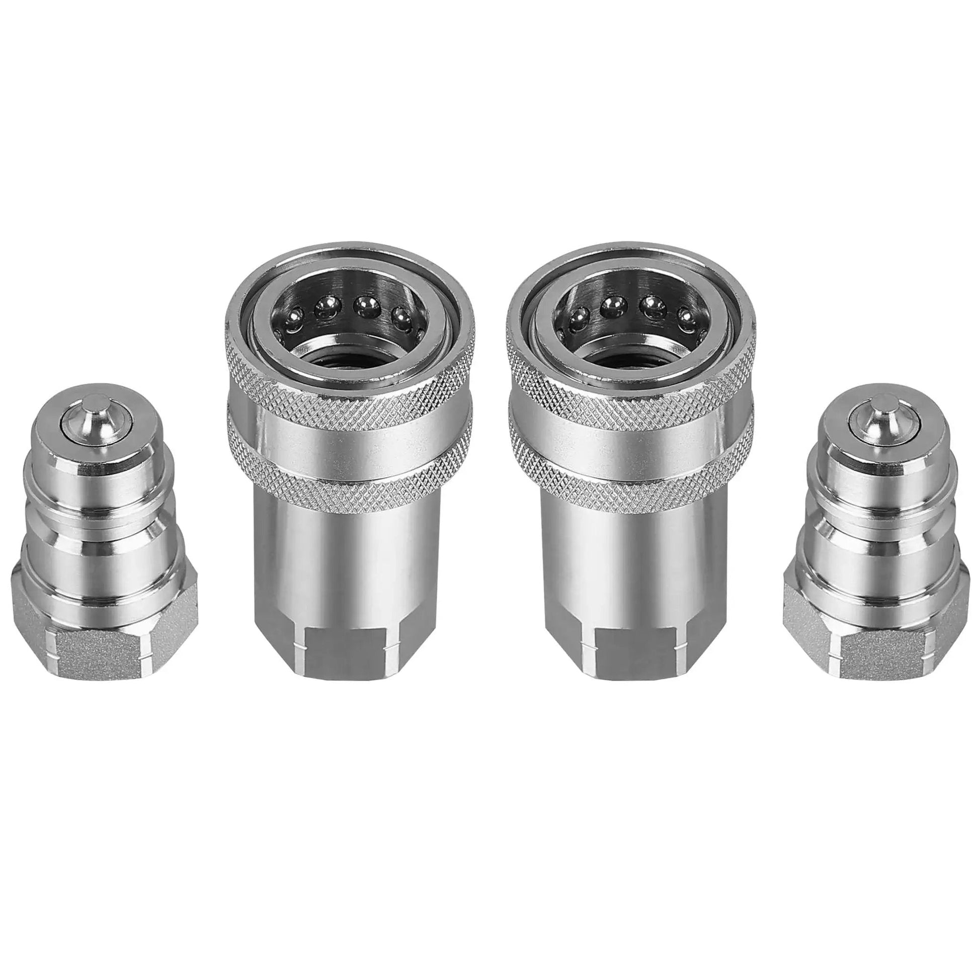 Half Inch Hydraulic Quick Connect Tractor Coupler ISO 7241 A Ball Valve Pioneer Type with two dust caps on display