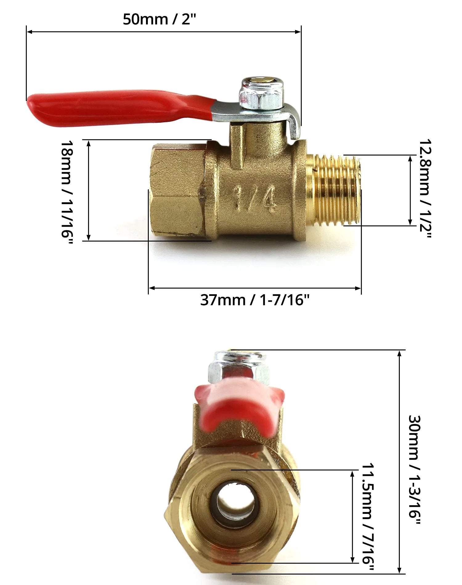 Heavy Duty Brass Ball Valve Pack Of Six With One Quarter Inch NPT Male To Female Threads For Air Water Oil Gas Applications 180 Degree Handle