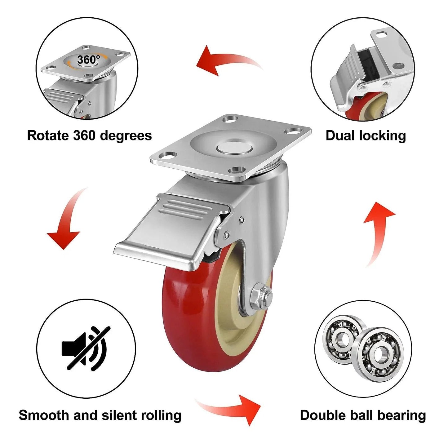 4 Inch Heavy Duty Swivel Caster Wheels With Brakes Set Of 4 Industrial Locking Plate Casters for furniture cart table workbench