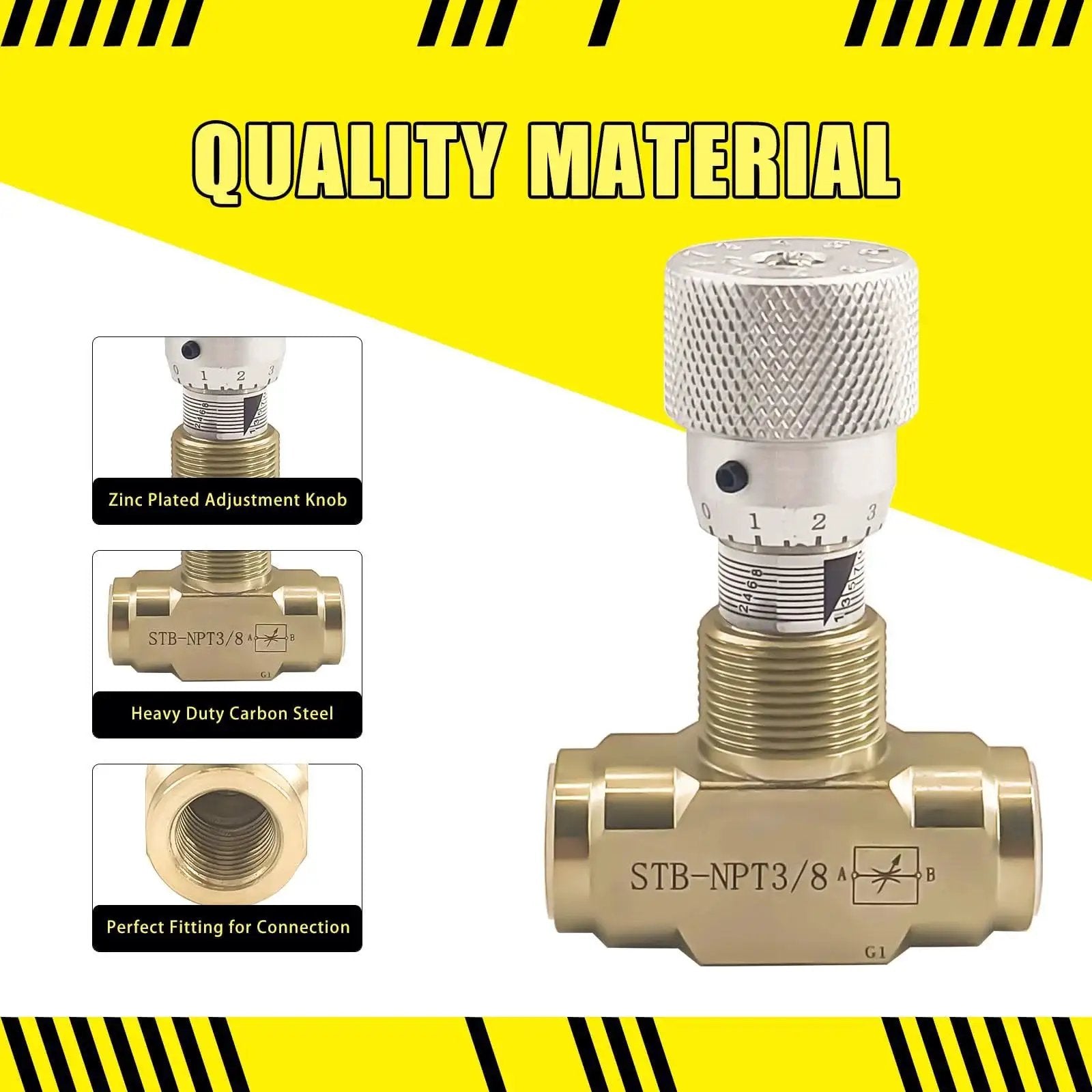 Heavy-Duty Hydraulic Needle Valve With 3/8 NPT Connection In Carbon Steel, flow control with rotatable knob, handles 5000 PSI