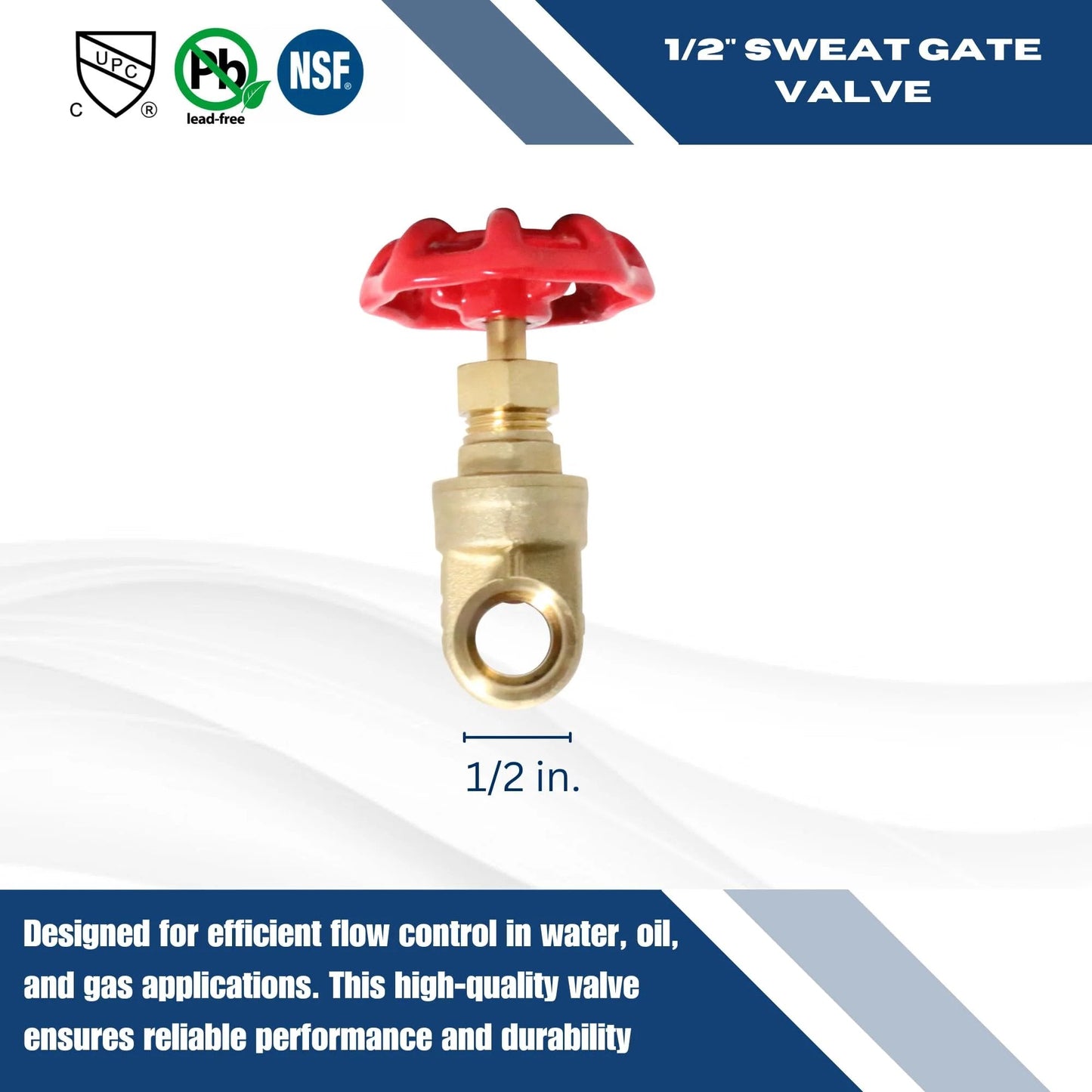 Half Inch Sweat Gate Valve For Water Oil And Gas WOG Rated Heavy Duty Durable Body Easy Sweat Connection 1 Piece