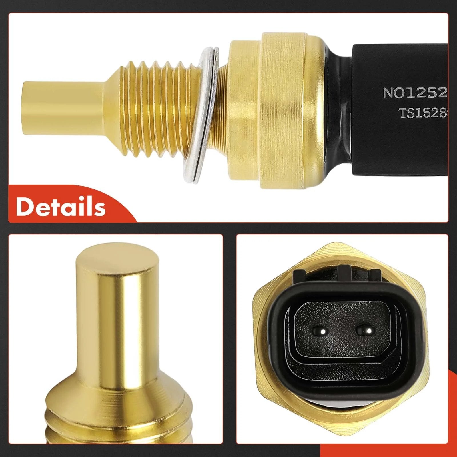 Engine Coolant Temperature Sensor 2 Pins For Chrysler, Dodge, Jeep, And Ram Vehicles 3.2L 3.6L brass connectors close-up