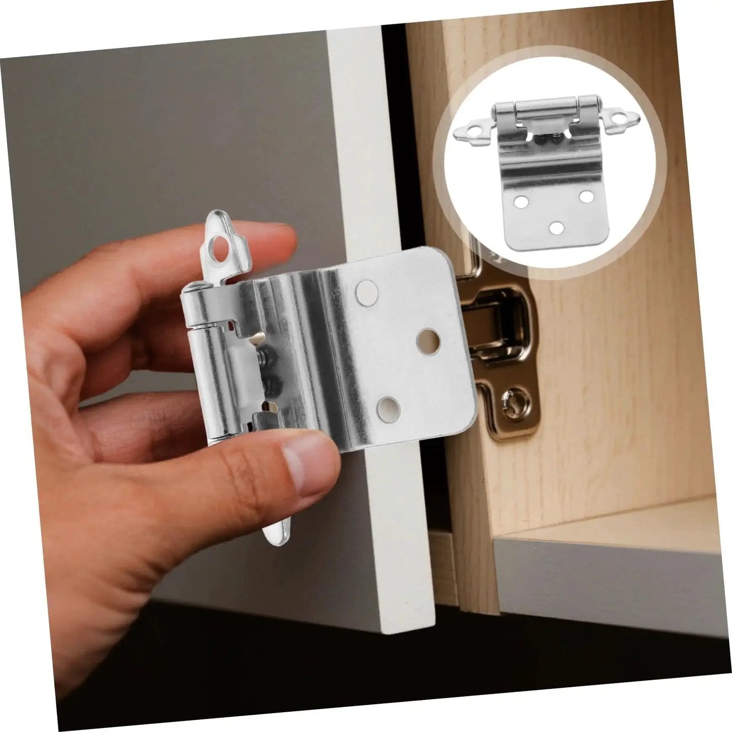 Hand holding Self Closing Inset Cabinet Hinges Flush Mount Design For Kitchen Bathrooms And Bedroom Cabinets Quiet Close Waterproof Durable Metal Hardware