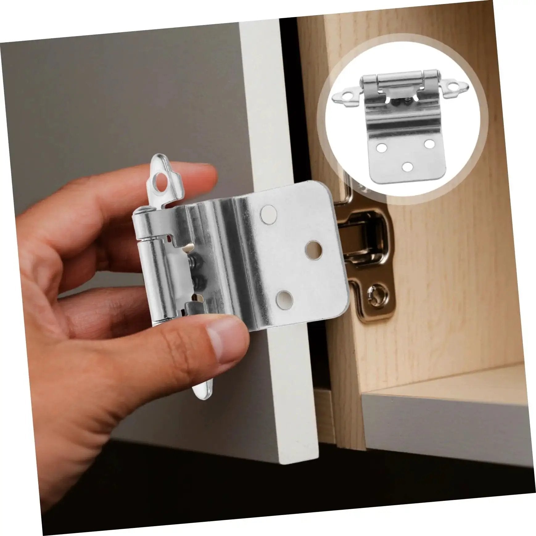 Hand holding Self Closing Inset Cabinet Hinges Flush Mount Design For Kitchen Bathrooms And Bedroom Cabinets Quiet Close Waterproof Durable Metal Hardware