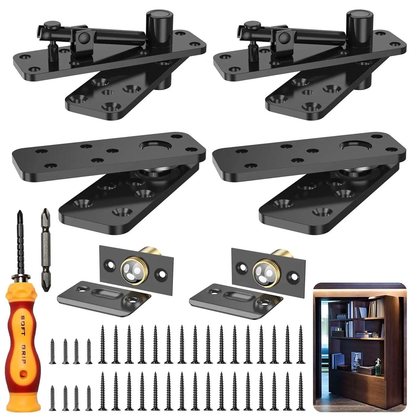 Beefy Heavy Duty Hidden Door Hinge With 570 Pound Load Bearing Thickened Solid Alloy Steel 360 Degree Rotation Invisible Pivot Set