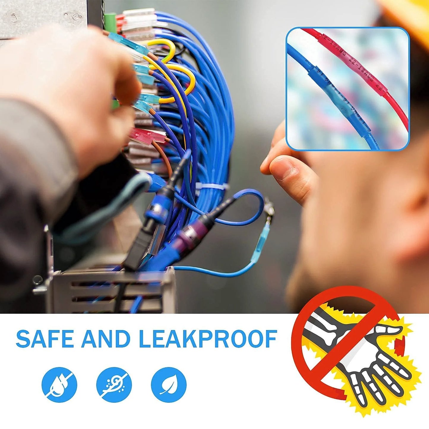 Heavy Duty Heat Shrink Wire Connectors Kit with 320 Pieces for automotive marine boat wiring showing crimp terminals in use.